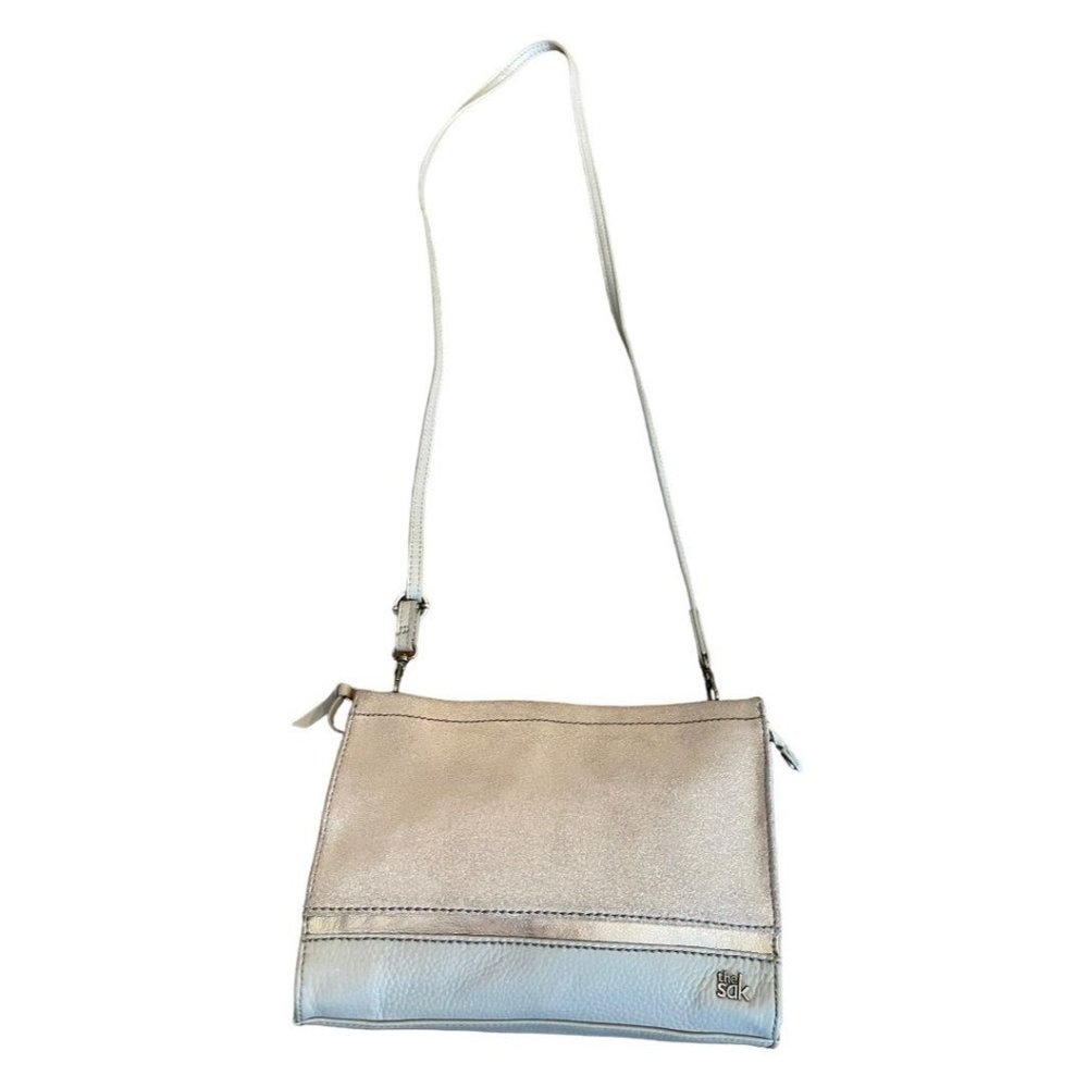 The Sak Glitter Rose Gold Leather Zipper Closure Handbag Crossbody - Picture 3 of 12